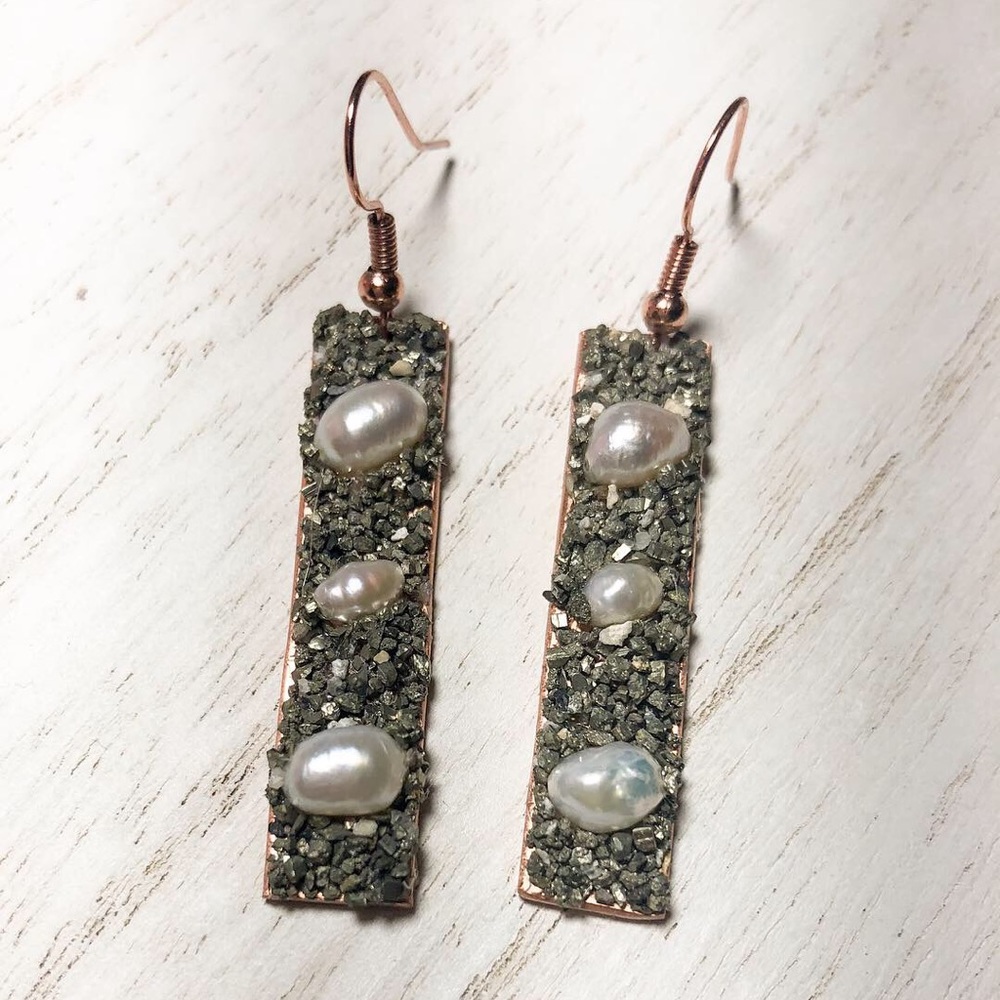 Handmade Copper June Birthstone Pearl Earrings